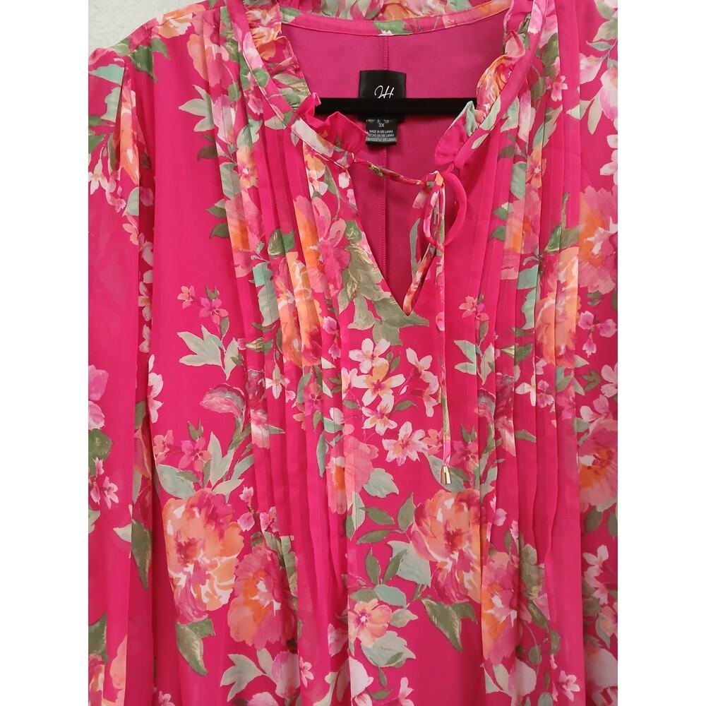 H by Halston pink floral long-sleeve shift dress. 3x - Picture 6 of 12